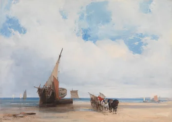Navires échoués et une charrette, près de Trouville, France